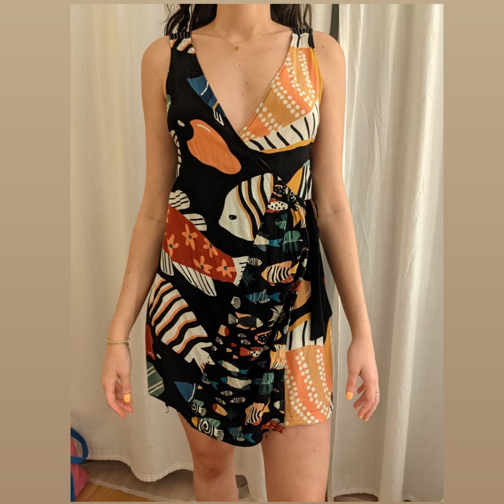 FARM RIO Wrap Tropical Pattern Dress